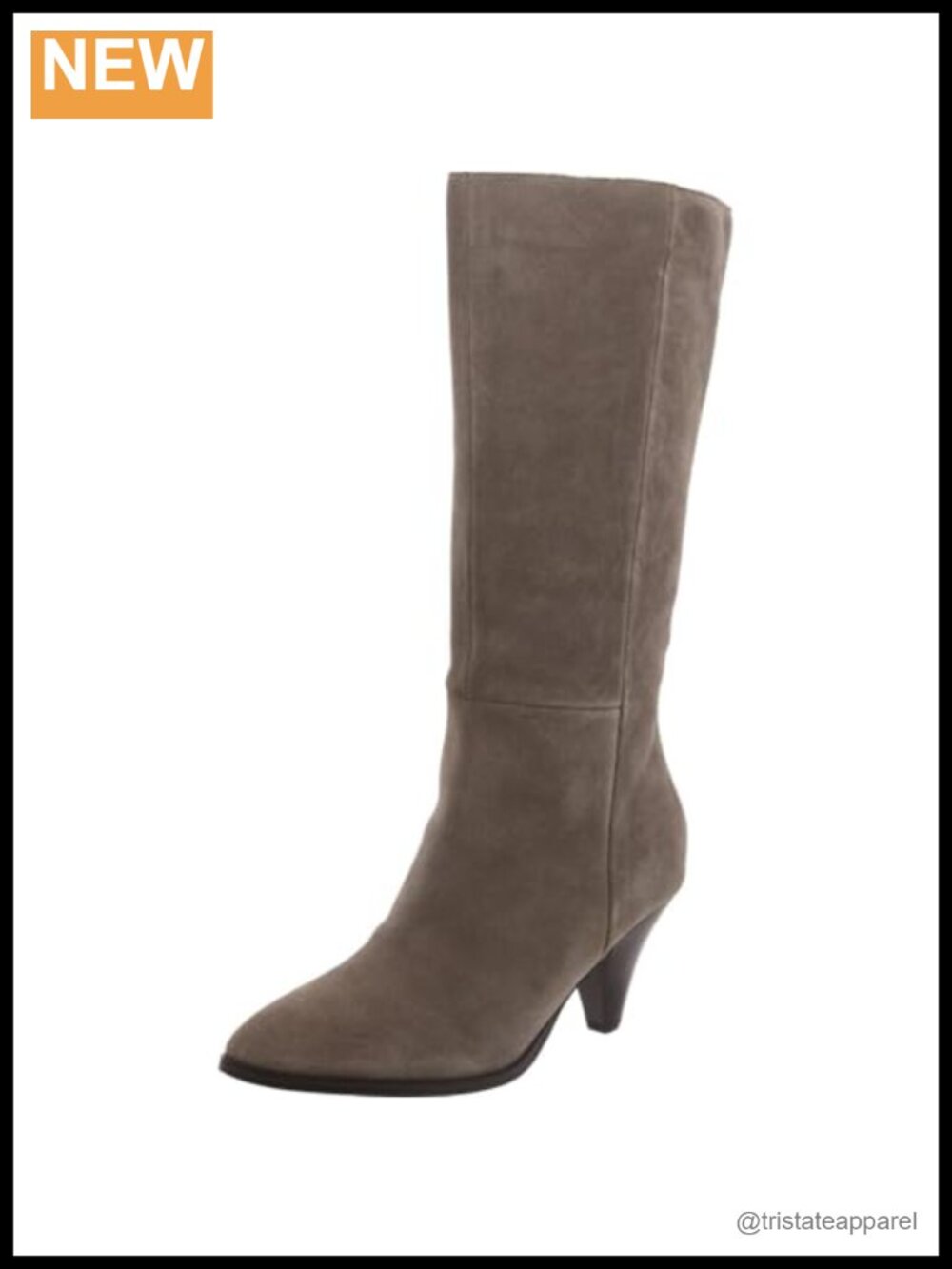 Nine West Ceynote Mid-Calf Pull-On Dress Boots Suede Almond Toe Kitten Heel